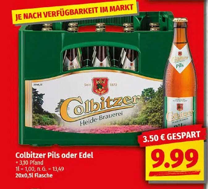 Colbitzer Pils oder Edel 20x0,5L Flasche