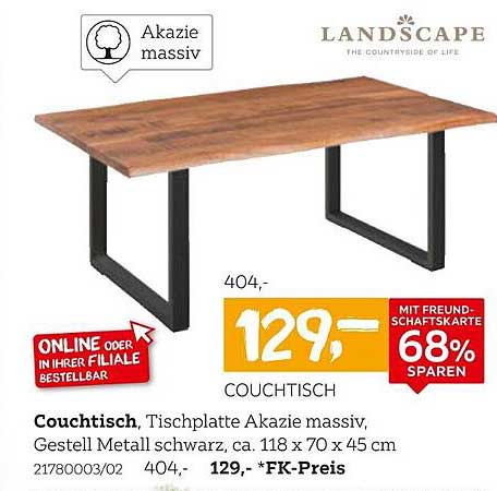 Couchttisch aus Akazienholz mit stabilem Metallgestell