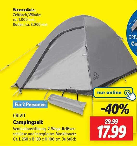 CRIVIT Campingzelt für 2 Personen - nur online!