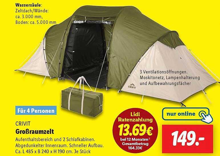 CRIVIT Großraumzelt für 4 Personen