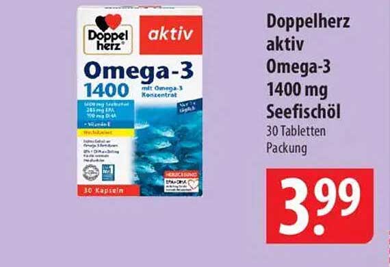 Doppelherz aktiv Omega-3 1400 mg Seefischöl 30 Tabletten Packung