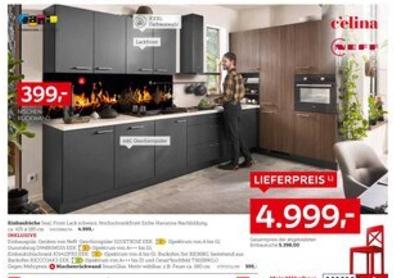 Eckküche Set, Front Lack glänzend, Hochwertige Verarbeitung in Eiche Hasena Nachbildung