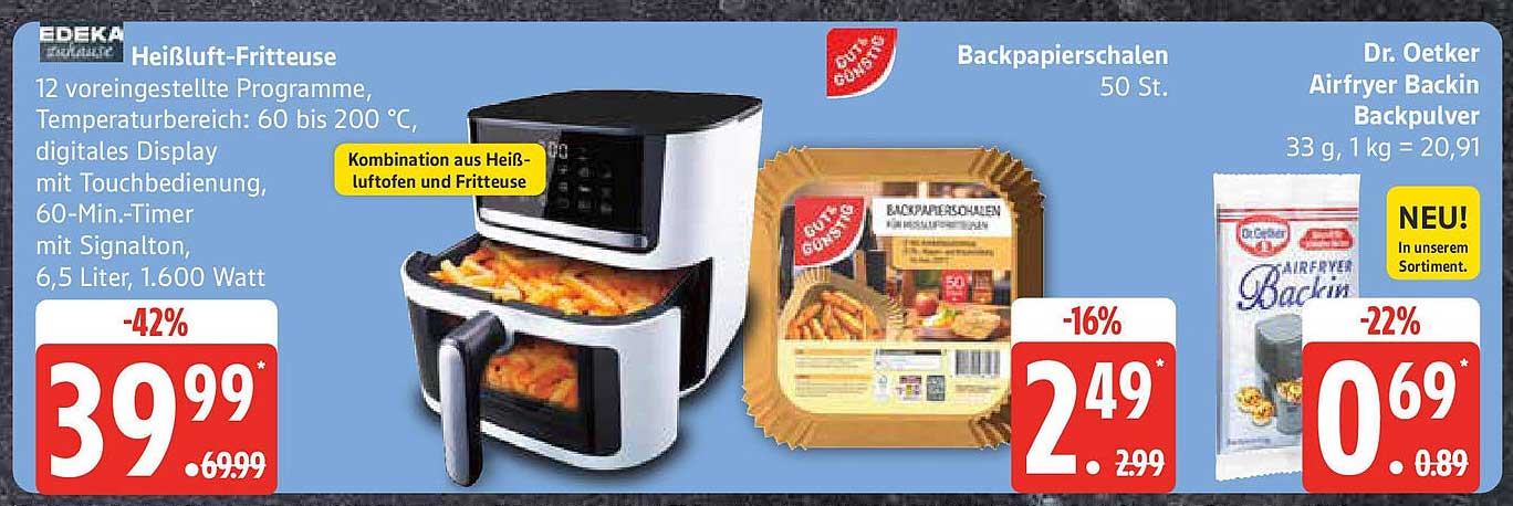 Edeka Heißen-Luft-Fritteuse 6,5 Liter für nur 39,99 €