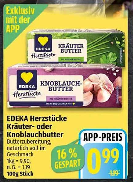 EDEKA Herzstücke Kräuter- oder Knoblauchbutter