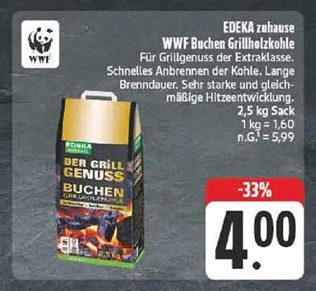 EDEKA zuhause WWF Buchen Grillholzkohle 2,5 kg Sack