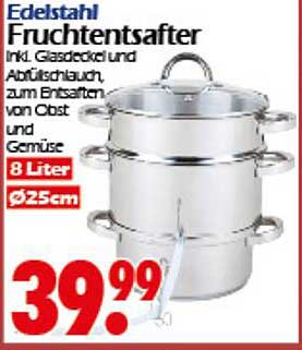 Edelstahl Früchtentsafter 8 Liter inkl. Glasdeckel und Abfüllschlauch