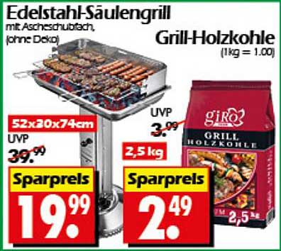 Edelstahl-Säulengrill mit Ascheschublade (ohne Deko)