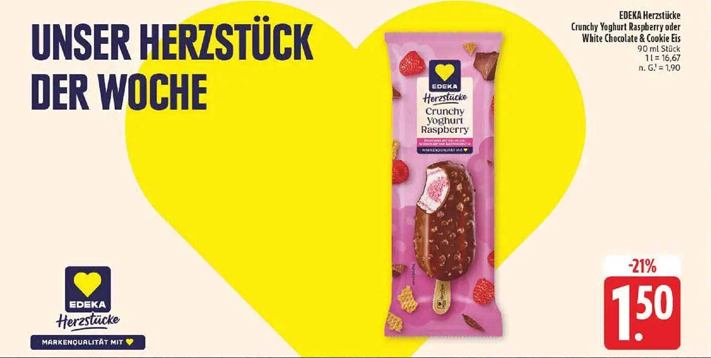 EDKA Herzstücke Crunchy Yoghurt Raspberry oder White Chocolate & Cookie Eis