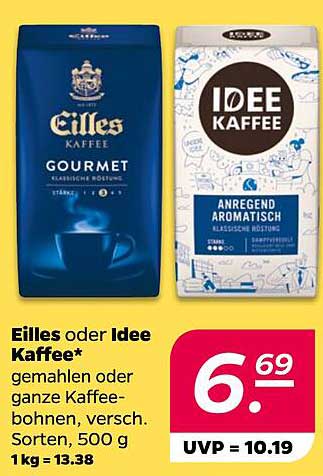 Eilles oder Idee Kaffee - Gemahlen oder Ganze Kaffeebohnen, 500 g