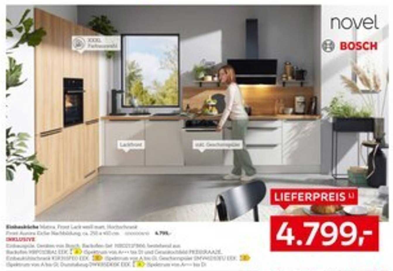 Einbauküche Melina Front Eiche weiß matt, Holzfurnier - jetzt für nur 4.799,- EUR!
