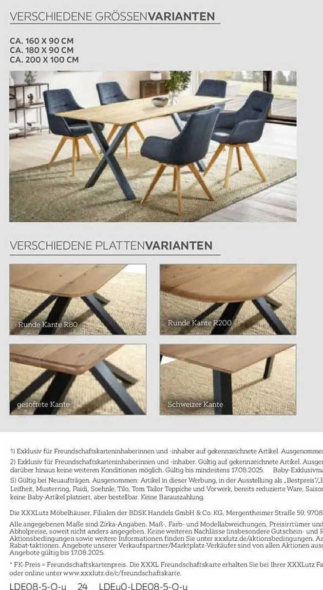 Esstisch in verschiedenen Größen und Plattenvarianten von XXXLutz