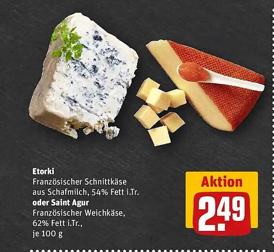 Etorki Französischer Schnittkäse aus Schafmilch oder Saint Agur Französischer Weichkäse