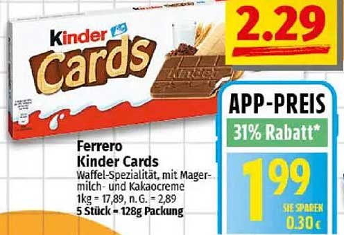 Ferrero Kinder Cards - Waffel-Spezialität mit Mager- und Kakao-Creme