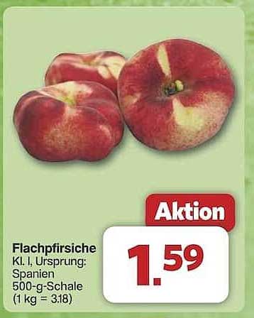 Flachpfirsiche, Kl. I, Ursprung: Spanien, 500-g-Schale