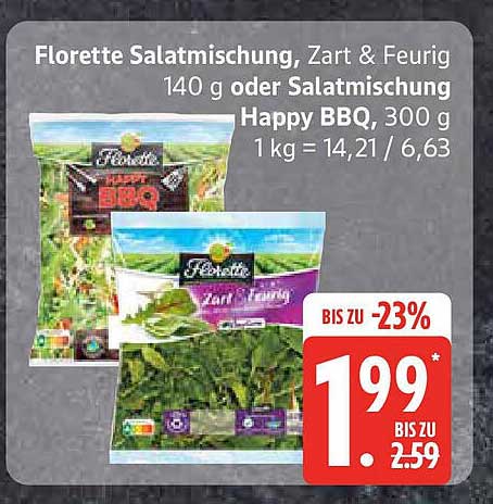 Florette Salatmischung, Zart & Feurig 140 g oder Salatmischung Happy BBQ, 300 g