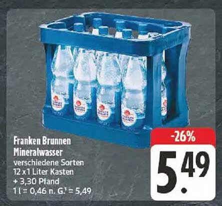 Franken Brunnen Mineralwasser 12 x 1 Liter Kasten - verschiedene Sorten