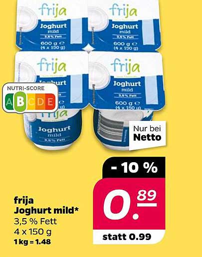 frija Joghurt mild* 3,5 % Fett - 4 x 150 g