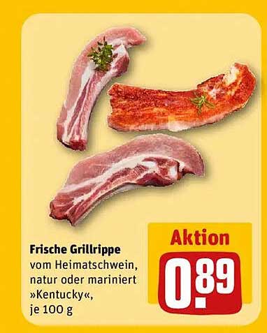 Frische Grillrippe vom Heimatschwein, natur oder mariniert 'Kentucky', je 100 g