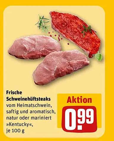 Frische Schweinehüftsteaks vom Heimatschwein, saftig und aromatisch, natur oder mariniert »Kentucky«