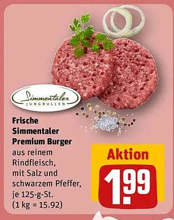 Frische Simmentaler Premium Burger aus reinem Rindfleisch