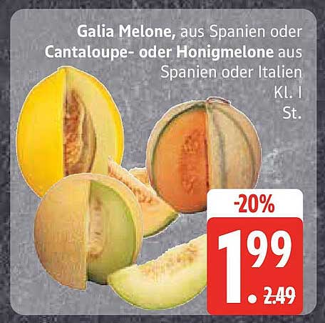 Galia Melone, aus Spanien oder Cantaloupe- oder Honigmelone aus Spanien oder Italien Kl. I St.