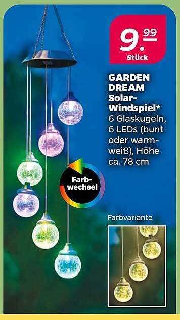 GARDEN DREAM Solar-Windspiel – 6 Glas-Kugeln mit LED Licht