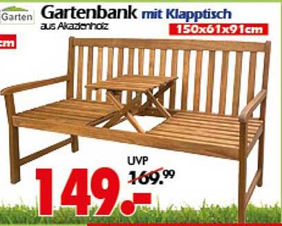Gartenbank mit Klapptisch aus Akazienholz 150x61x91cm