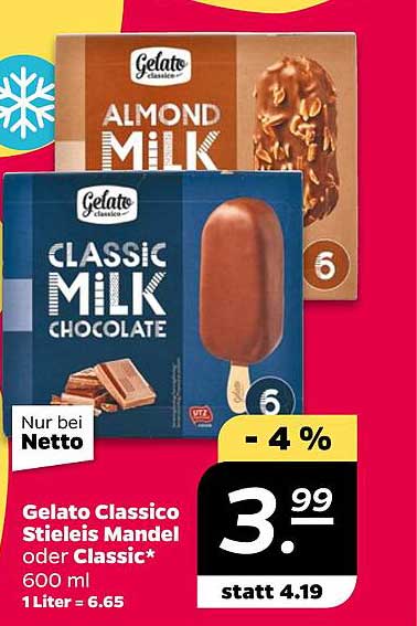 Gelato Classico Stieleis Mandel oder Classic 600 ml