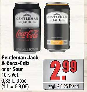 Gentleman Jack & Coca-Cola oder Sour 10% Vol, 0,33-L-Dose