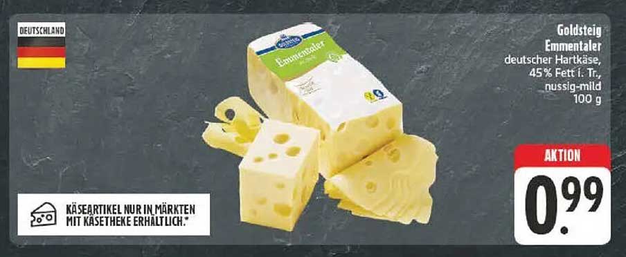 Goldsteig Emmentaler - deutscher Hartkäse, 45% Fett i.Tr., nussig-mild