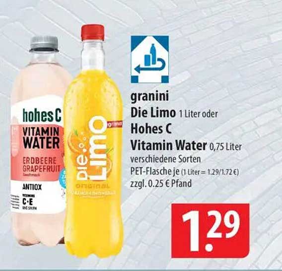 granini Die Limo 1 Liter oder Hohes C Vitamin Water 0,75 Liter verschiedene Sorten