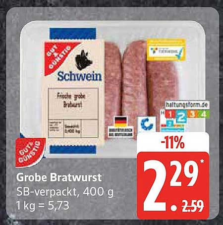 Grobe Bratwurst, SB-verpackt, 400 g