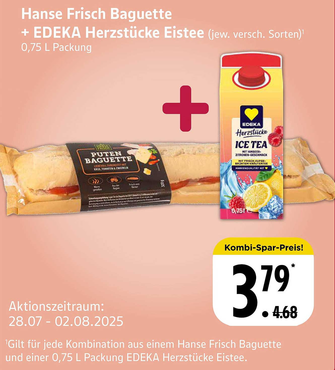 Hanse Frisch Baguette + EDEKA Herzstücke Eistee (0,75 L Packung)