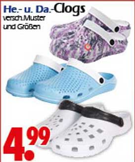 He- und Da-Clogs – verschiedene Muster und Größen