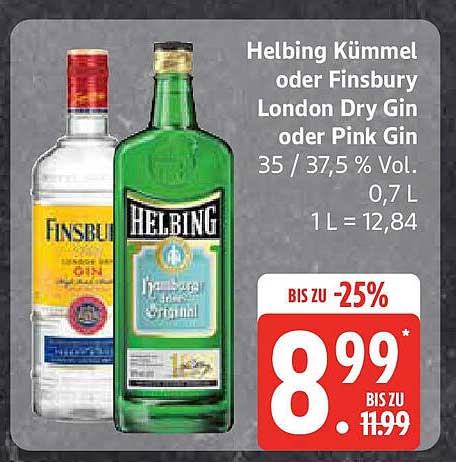 Helbing Kümmel oder Finsbury London Dry Gin oder Pink Gin