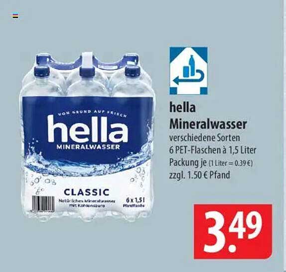 hella Mineralwasser 6 PET-Flaschen à 1,5 Liter