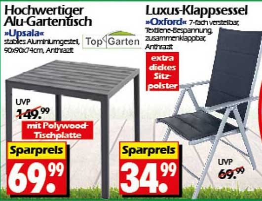 Hochwertiger Alu-Gartentisch »Upsala« und Luxus-Klappsessel »Oxford«