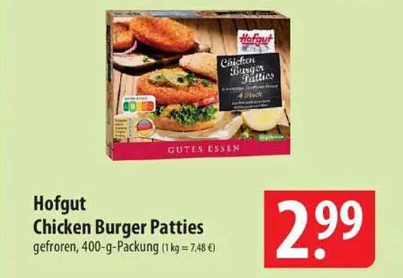Hofgut Chicken Burger Patties, gefroren, 400-g-Packung