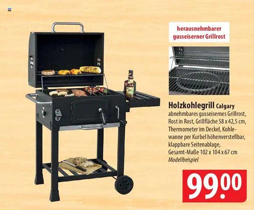 Holzkohlegrill Calgary mit abnehmbarem gusseisernen Grillrost