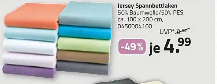 Jersey Spannbettlaken 50% Baumwolle/50% PES, ca. 100 x 200 cm