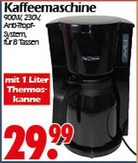 Kaffeemaschine 900W, 230V, Antitropf-System, für 8 Tassen mit 1 Liter Thermoskanne