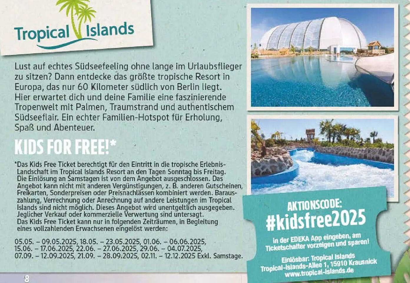 Kids Free Ticket für Tropische Erlebnisse in Tropical Islands
