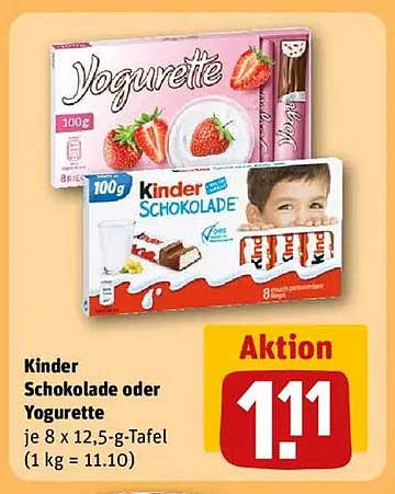 Kinder Schokolade oder Yogurette 100g