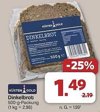 KÜSTEN GOLD Dinkelbrot 500-g-Packung