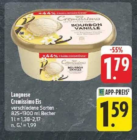 Langnese Cremissimo Eis Bourbon Vanille 825–1300 ml Becher