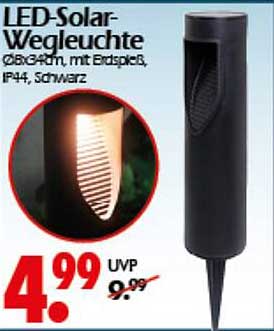 LED-Solar-Wegleuchte, mit Erdspieß, IP44, Schwarz