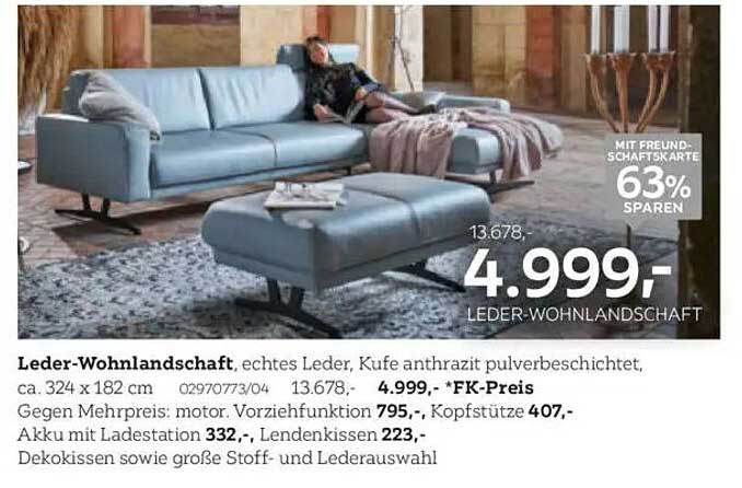 Leder-Wohnlandschaft, echtes Leder, Kufe anthrazit pulverbeschichtet