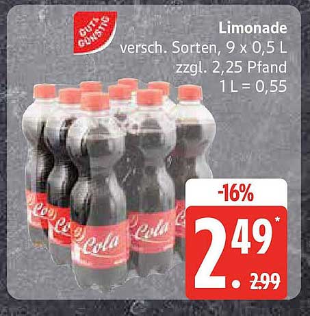 Limonade verschiedene Sorten, 9 x 0,5 L