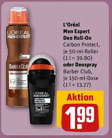 L'Oréal Men Expert Deo Roll-On Carbon Protect 50 ml oder Deospray Barber Club 150 ml