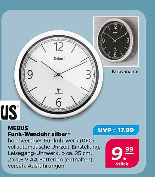 MEBUS Funk-Wanduhr silber